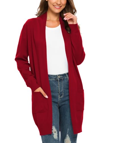 PCEAIIH Strickjacken für Damen Strickjacke Langarm Offene Strickmantel Lang Casual High Stretchy Cardigan mit Taschen S Rot von PCEAIIH