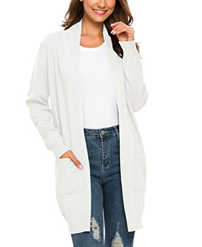 PCEAIIH Strickjacken für Damen Strickjacke Langarm Offene Strickmantel Lang Casual High Stretchy Cardigan mit Taschen S White von PCEAIIH