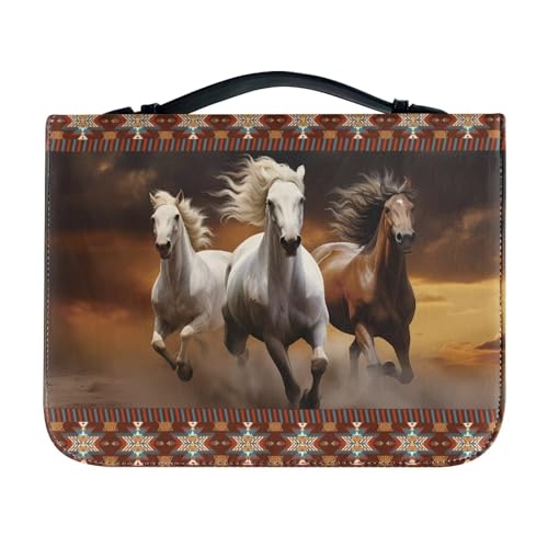 PCSJRKG Bibelhülle mit Aztekenpferd-Aufdruck für Damen und Herren, großes Fassungsvermögen, Bibelzubehör, Bibeltasche, Buchhülle, Organizer, Leder, Bibeltasche mit Griff, L von PCSJRKG