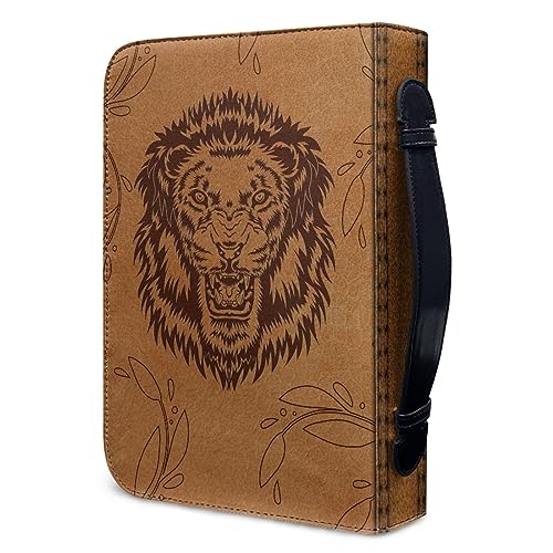 PCSJRKG Lion Leder-Bibeltasche für Erwachsene, multifunktionale Bibelhülle mit Griffen und Reißverschluss, geeignet für Kirche, Büro oder Reisen, Gott ist in ihr, sie wird nicht fallen von PCSJRKG
