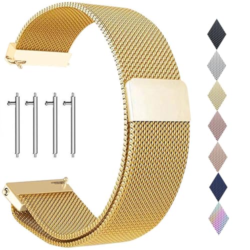 PDSQL Edelstahl Mesh Uhrenarmband, Metall Ersatz Armband Edelstahlarmband mit Magnetverschluss Smartwatch Schnellverschluss Watch Uhren Ersatzband Für Damen Herren (Gold, 16mm) von PDSQL