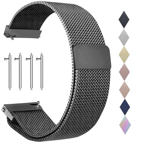 PDSQL Edelstahl Mesh Uhrenarmband, Metall Ersatz Armband Edelstahlarmband mit Magnetverschluss Smartwatch Schnellverschluss Watch Uhren Ersatzband Für Damen Herren (Schwarz, 24mm) von PDSQL