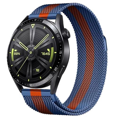 PDSQL Edelstahl Mesh Uhrenarmband, Neue Farbe Metall Ersatz Armband Edelstahlarmband mit Magnetverschluss Smartwatch Schnellverschluss Watch Uhren Ersatzband Für Damen Herren (Blue-Orange, 22mm) von PDSQL