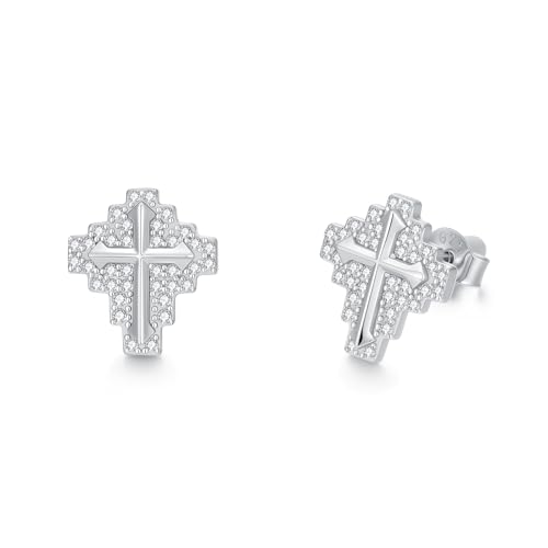 Kreuz Ohrringe 925 Sterling Silber Zirkonia Ohrstecker Iced Out Kreuz-Ohrstecker für Damen Herren von PDTJMTG