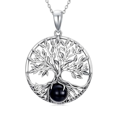 PDTJMTG Baum des Lebens Anhänger aus 925er Sterling-Silber mit schwarzem Onyx Familiendendrit-Anhänger Schmuck für Männer und Frauen von PDTJMTG