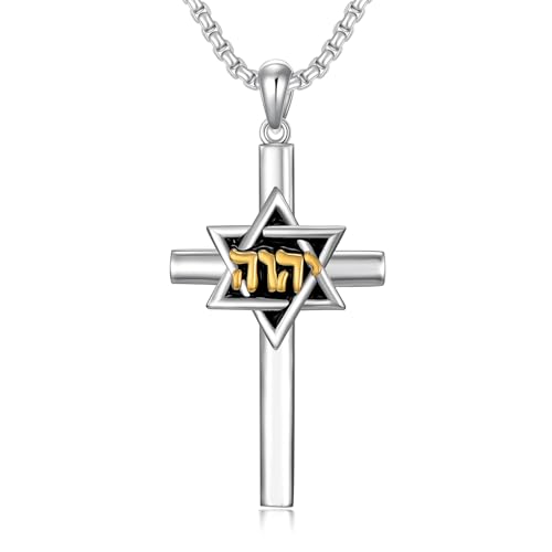 PDTJMTG David Stern Kette mit Gottesname YHWH 925 Silber Judische Stern Kreuz Anhänger, jüdische Kette für Männer PDTJMTG David Stern Kette mit Gottesname YHWH 925 Silber Judische Stern Kreuz Anhänger, jüdische Kette für Männer von PDTJMTG