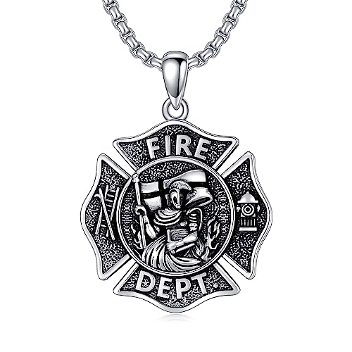 PDTJMTG St. Florian Feuerwehrmann Halskette Sterling Silber St. Florian Anhänger mit 22"+2" Edelstahlkette Feuerwehrmann Geschenke für Männer von PDTJMTG