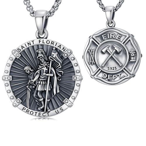 PDTJMTG Erzengel Michael Anhänger 925 Sterling Silber St. Michael Halskette für Männer Heiliger Christophorus für Männer Heiliger Patron Halskette Amulett Medaille (C02-St Florian) von PDTJMTG