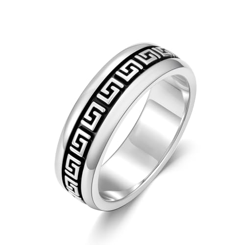 PDTJMTG Herren Ringe 925 Sterlingsilber mit geometrischem rechteckigem griechischem Design (60(19.0)) von PDTJMTG