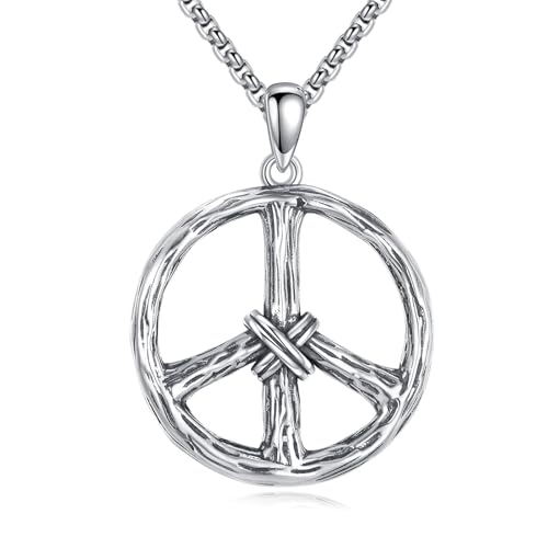 PDTJMTG Kette Peace Zeichen Hippie-Stil Friedenszeichen Halskette 925 Sterling Silber Peace Zeichen Anhänger für Herren Damen von PDTJMTG