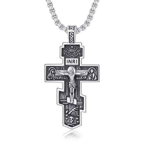 PDTJMTG Ostorthodoxes Kreuz Pendentif-Halskette, 925 Silber Schmuck für Männer von PDTJMTG