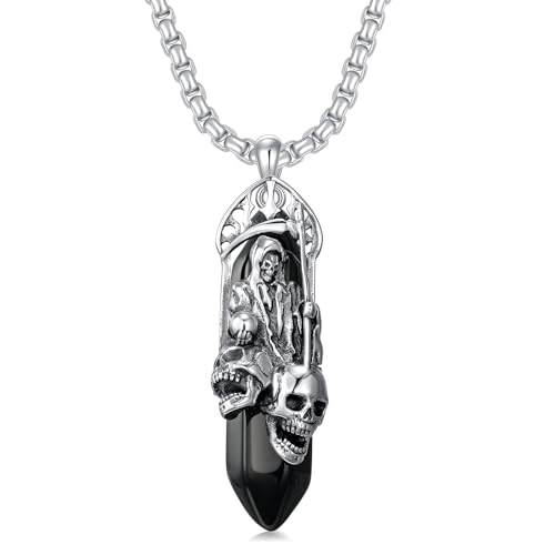 PDTJMTG Santa-Muerte-Halskette mit Schwartzobsidian, Silber 925, gotter Anhänger des Todesengels für Männer und Frauen PDTJMTG Santa-Muerte-Halskette mit Schwartzobsidian, Silber 925, gotter Anhänger des Todesengels für Männer und Frauen von PDTJMTG