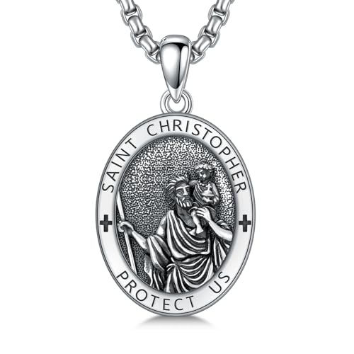 PDTJMTG St. Christoph Schutzamulett 925 Silber für Männer und Frauen – christliche Talisman-Halskette St. Christoph Medaillonanhänger PDTJMTG St. Christoph Schutzamulett 925 Silber für Männer und Frauen – christliche Talisman-Halskette St. Christoph Medaillonanhänger von PDTJMTG