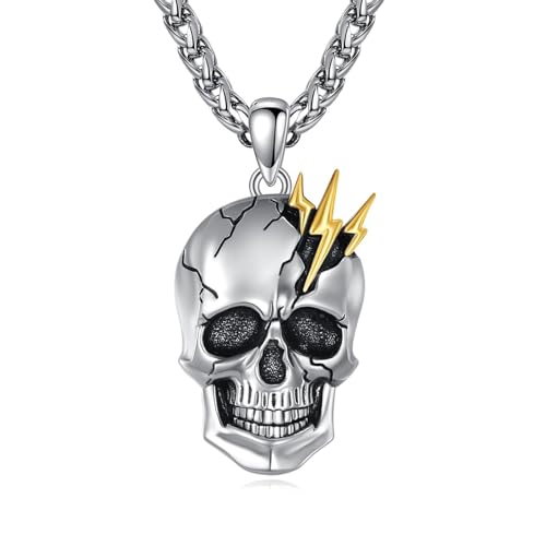 PDTJMTG Totenkopf Kette 925 Sterling Silber Punk Totenkopf Anhänger Gotik Schmuck von PDTJMTG