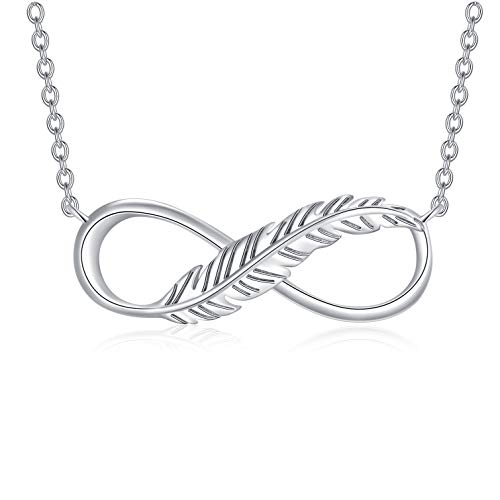 PDTJMTG Unendlichkeitszeichen Halskette 925 Sterling Silber Feder Infinity Halskette für Damen von PDTJMTG