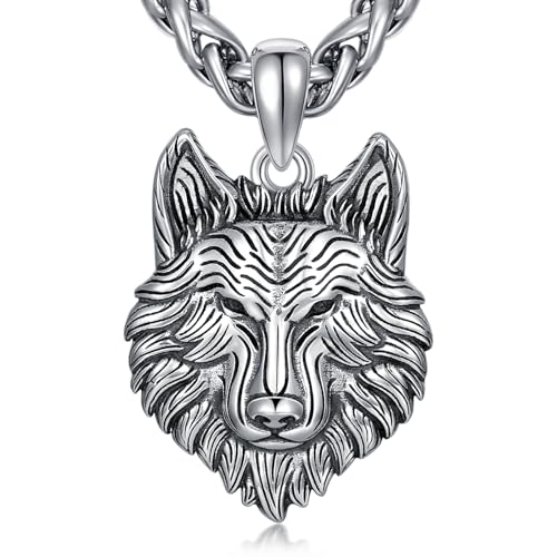 Viking-Wolfskopf-Anhänger, 925 Silber-Halskette für Männer - Tierischer Schmuck für Vater und Sohn Viking-Wolfskopf-Anhänger, 925 Silber-Halskette für Männer - Tierischer Schmuck für Vater und Sohn von PDTJMTG