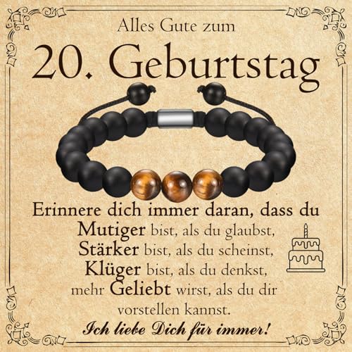 PDTU 20 Geburtstag Jungen, Tigerauge Armband Geschenke für 20 Jährige Jungs zum Geburtstag, Coole Geschenke für 20. Geburtstag Junge von PDTU