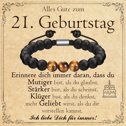 PDTU 21 Geburtstag Jungen, Tigerauge Armband Geschenke für 21 Jährige Jungs zum Geburtstag, Coole Geschenke für 21. Geburtstag Junge von PDTU
