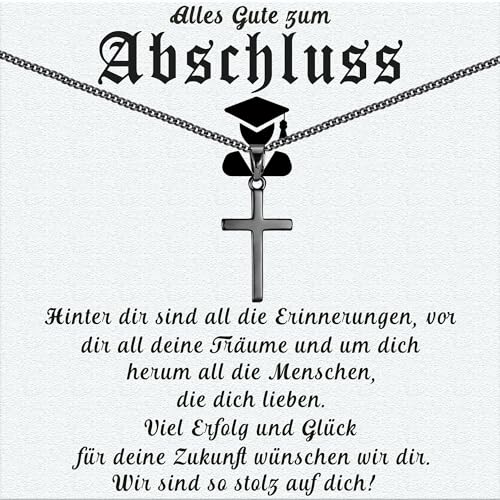 PDTU Abschluss Geschenk Kreuz-Kette, Abschluss Geschenk zum Abitur mit Nachrichtenkarte, Schulabschluss Geschenk Schwarze Kette für Jungen Sohn Enkel Neffen Freund Bruder mit Glückwunschkarte von PDTU