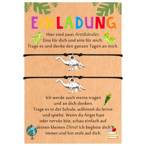 PDTU Einschulung Junge, 2 Stück Vater Mutter Sohn Armband Geschenke zur Einschulung, Dinosaurier Armband Set Schulanfang Geschenke zum Schulanfänger Erster Schultag für Junge Sohn Schulkind von PDTU