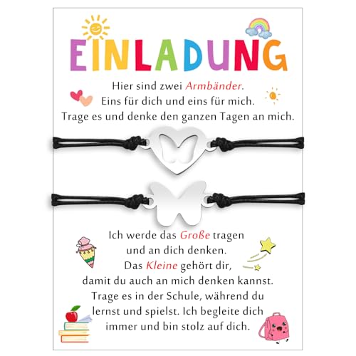 PDTU Einschulung Mädchen, 2 Stück Mutter Tochter Armband Geschenke zur Einschulung, Armband Set Geschenke zum Schulanfang Schulanfänger Erster Schultag für Mädchen Tochter Schulkind, Schmetterling von PDTU