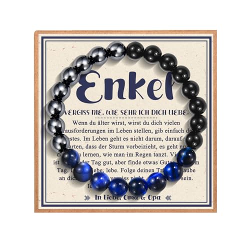 PDTU Enkel Geschenk, Perlenarmband mit Tigerauge Geschenk für Enkel, Beste Enkel Geschenke von Oma Opa Großeltern zum Geburtstag Weihnachten Abschluss Einschulung Taufe Firmung von PDTU