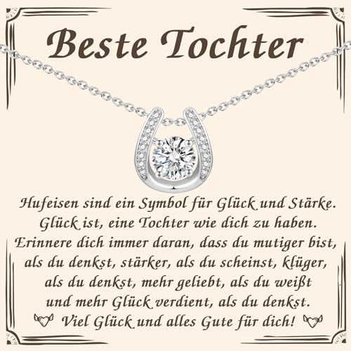PDTU Geschenk für Tochter, Hufeisen Glücksbringer Kette Tochter Geschenke von Mama Papa, Tochter Geschenke zum Prüfung Geburtstag Abschluss Einschulung Weihnachten Taufe Einweihungsgeschenk von PDTU