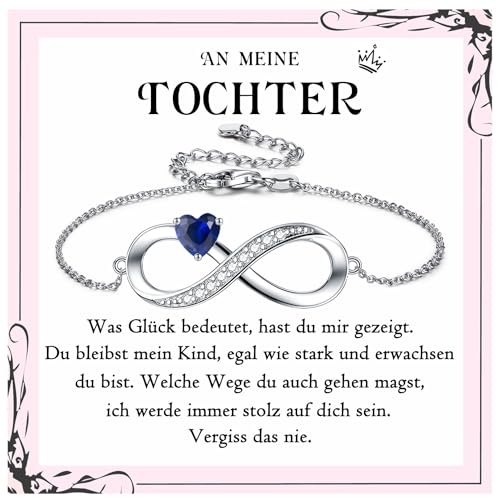 PDTU Geschenk für Tochter, Mutter Tochter Armband Unendlichkeitszeichen Silber 925 Tochter Geschenke von Mama Papa, Armband für Tochter Abschluss Einschulung Hochzeit Geburtstag Geschenke, Blau von PDTU