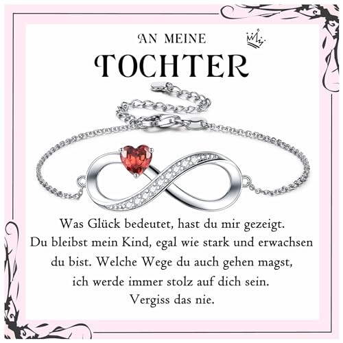 PDTU Geschenk für Tochter, Mutter Tochter Armband Unendlichkeitszeichen Silber 925 Tochter Geschenke von Mama Papa, Geschenkidee für Tochter Weihnachten Graduierung Hochzeit Geburtstag Geschenke, Rot von PDTU