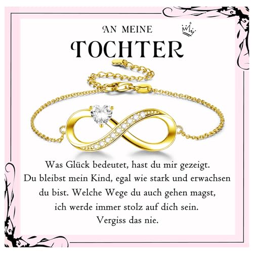 PDTU Geschenk für Tochter, Tochter Geschenke von Mama Unendlichkeitszeichen Armband Damen Gold Silber 925, An Meine Tochter Armband Geschenke für Tochter Muttertag Geburtstag Weihnachten Abschluss von PDTU