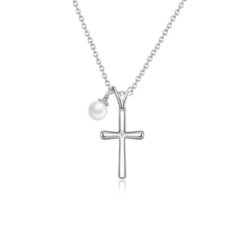PDTU Klein Kreuz Kette Damen, Kreuz Kette Damen mit Kreuz Anhänger Perlen für Tochter Mutter Teenager Mädchen Frau zum Muttertag Geburtstag Weihnachten Taufe von PDTU