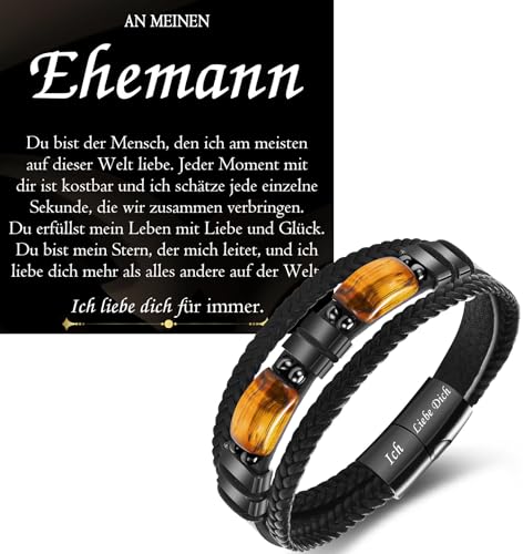 PDTU Geschenke für Ehemann, Lederarmband mit Gravur Ich Liebe Dich Geschenke für Männer zum Valentinstag, Armband Geschenk für Ehemann zum Hochzeitstag Jahrestag Geburtstag Weihnachten von PDTU