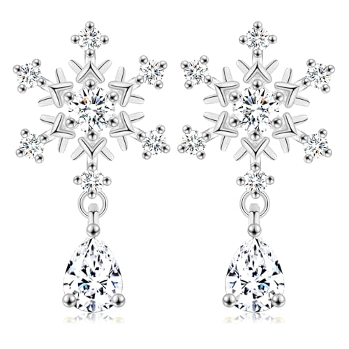 PDTU Schneeflocken Ohrringe, Weihnachtsohrringe Schneeflocken Weiß mit Weißer Zirkonia Geschenke für Damen Mädchen von PDTU