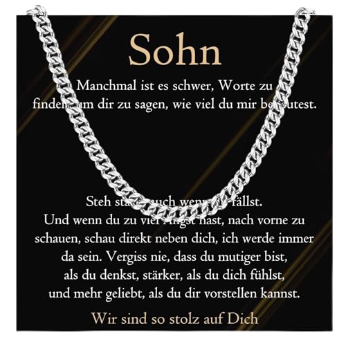 PDTU Geschenke für Sohn, Edelstahlkette für Sohn, Bester Sohn Geschenke von Mama Papa Eltern, Kette für Sohn Geschenk zum Geburtstag Weihnachten Einschulung Abschluss von PDTU
