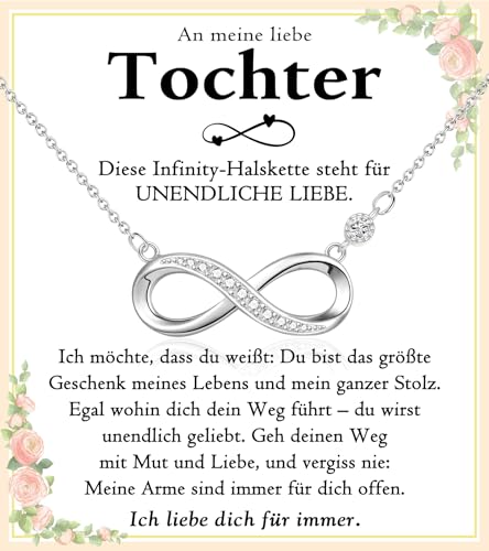 PDTU Geschenk für Tochter, Unendlichkeitszeichen Kette An meine Tochter, Tochter Geschenke von Mama Mutter Vater zum Geburtstag Weihnachten Abschluss Einschulung Kommunion von PDTU
