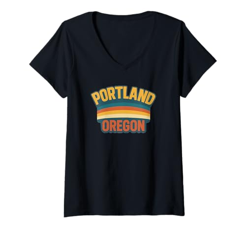 Damen Portland Oregon Retro 70er Jahre T-Shirt mit V-Ausschnitt Damen Portland Oregon Retro 70er Jahre T-Shirt mit V-Ausschnitt von PDX Design Co.