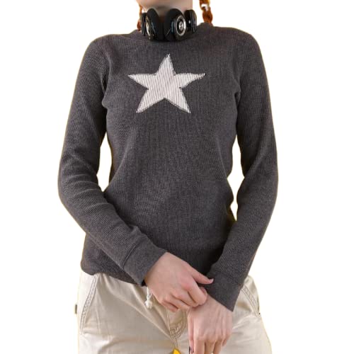 Damen Harajuku lose Sweatshirt Vintage Graphic Star Print Übergroßes Hemd Bluse Pullover Y2K Grunge Punk Casual Top Streetwear (A, L) von PDYLZWZY