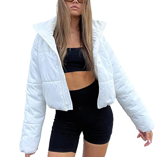 Damen Kurz geschnittene Jacke Cropped Puffer Fashion Jacken für Damen Warmer, Leichter Wintermantel (White Coat, Small) von PDYLZWZY
