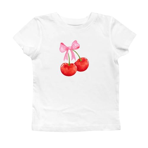 Damen Kurzarm Rundhalsausschnitt Schleife Print Loose Fit T-Shirt Bluse Sommer Grafik Baby Tees E-Girls Y2K Streetwear (Watermelon red, M) von PDYLZWZY