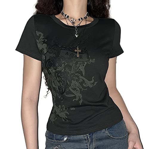 Damen Teenager Mädchen Vintage Ästhetische T-Shirts Shirts Niedliche Grafik Star Print Crop Tops Y2k Fairy Grunge Trendige Kleidung (Green, Small) von PDYLZWZY