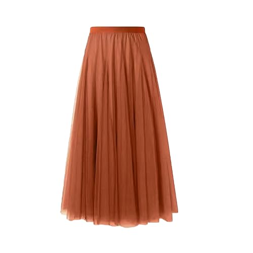 Damen-Tüllröcke, Midi, elastisch, hohe Taille, Plissiertes Netz, fließend, A-Linie, Party, Lange Tutu-Röcke, Heimkehrkleid (Caramel, One Size) von PDYLZWZY