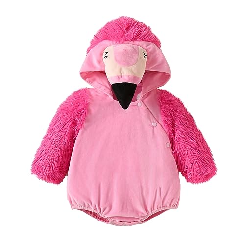 PDYLZWZY Baby Halloween Kostüme Tier Kostüm Langarm Strampler Neugeborenen Flamingo Plüsch Kapuzen Body Cosplay Outfit (Rose Red, 6-12 Months) von PDYLZWZY