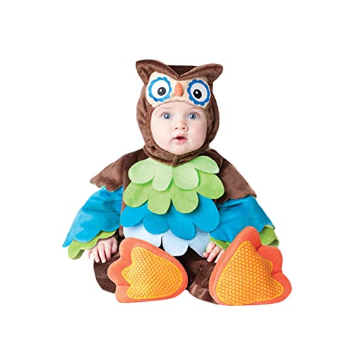 PDYLZWZY Baby Jungen Mädchen Halloween Kleidung Cartoon Hai Pfau Eule Löwe Kostüm Party Cosplay Neuheit Tier Strampler Outfits (Brown Owl, 18-24 Months) von PDYLZWZY