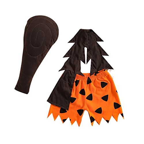 PDYLZWZY Baby Jungen Mädchen Halloween Kostüme,Kinder Baby Höhlenmensch Kostüm Cute Sleeveless Romper Shorts mit Caveman Stick Set (Orange, 6-12 Months) von PDYLZWZY