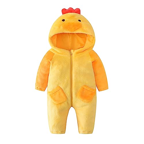 PDYLZWZY Baby Mädchen Jungen Winter Plüsch Overall Langarm Cartoon Küken Plüsch Reißverschluss Mit Kapuze Strampler Baby Tier Onesies Halloween Kostüm (Yellow, 12-18 Months) von PDYLZWZY