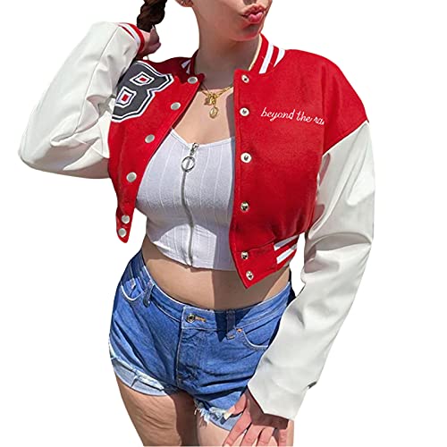 PDYLZWZY Damen Casual Oversized Baseball Jacken Langarm Freund Baggy Brief Stickerei Bomberjacken Herbst Streetwear (y4, S) von PDYLZWZY