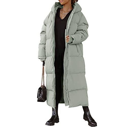 PDYLZWZY Damen Daunenmantel Warm Winterjacke mit Kapuze MittellangPuffermantel mit Kapuze Lange Winterjacke isolierter Wintermantel (Green, Large) von PDYLZWZY