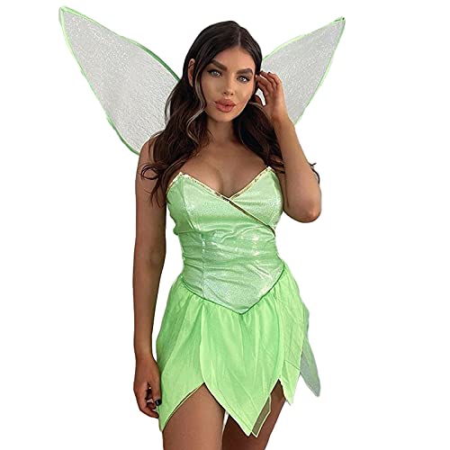 PDYLZWZY Damen Feen Tinker Bell Deluxe Kostüm Cosplay Dress Up mit Flügeln Fancy Halloween Weihnachtsfeier (Green, L) von PDYLZWZY