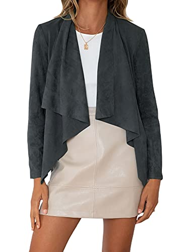 PDYLZWZY Damen Jacken Wasserfall Open Front Faux Wildleder Jacke Mäntel Drapierter Blazer Bombermantel Outwear (Grau, 3XL) von PDYLZWZY