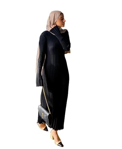 PDYLZWZY Damen Langarm gerippt Bodycon Kleid Rückenfrei Krawatte Up Bleistift Midi Pullover Kleider Y2k Crochet Knit Maxi Kleider (Black, S) von PDYLZWZY
